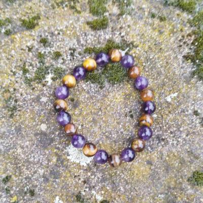 Bracelet "Libération" en Améthyste et Oeil de Tigre